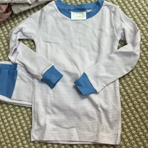 LAKE purple and White and blue Striped Kids Pajamas - Picture 2 of 3